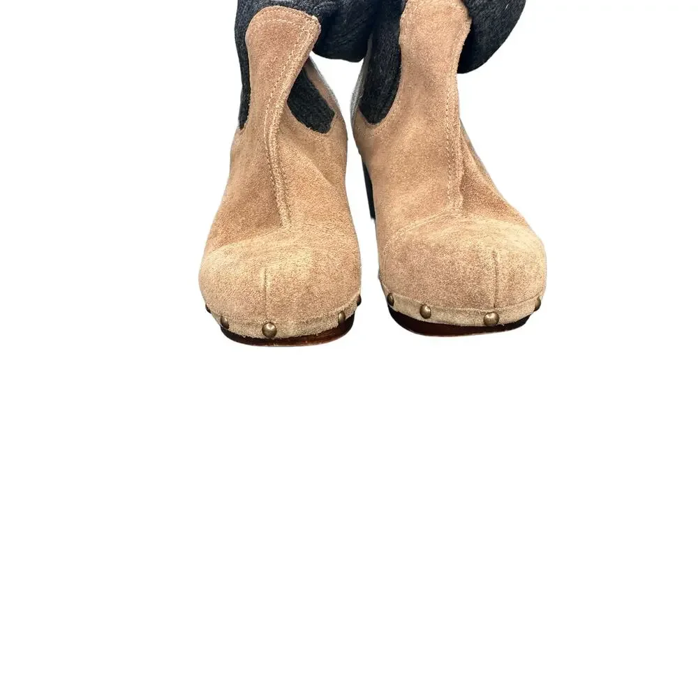 Anthropologie Penelope‎ Chilvers Beige Suede Studded Sweater Clog Boots Size 7